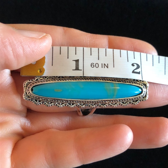 Faux Turquoise Silver Tone Women's Ring - Picture 7 of 10